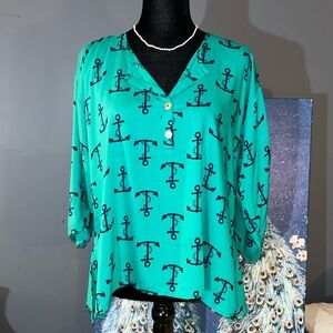 Escapada Size M Anchor 3/4 Buttoned Adorned Sleeve Blouse